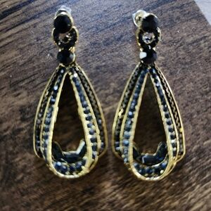 Elegant Gold and Black Teardrop Earrings
